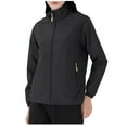 thumbnail image 2 of Lovskoo Women's Rain Jacket Technical Casual Waterproof Windbreaker Outdoor Couples Thin Jacket Lapel Zipper Loose Soft Top Long Sleeve Hooded Coat/Jacket Black, 2 of 9