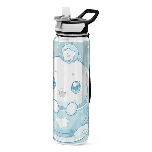 Cute Cinnamoroll Sanrio in Cup Sports Water Bottle with Straws 32 Oz Tritan Clear Bottles BPA Free Leakproof Cup for Outdoor School Gym Fitness