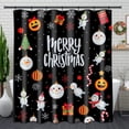 thumbnail image 1 of Festive Black Christmas Shower Curtain with Snowmen & Trees - Merry Christmas Decor, 1 of 4