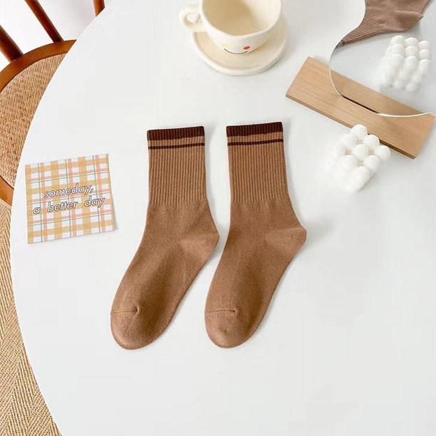 Calcetines de mujer hasta media pantorrilla, calcetines de algodón de primavera y otoño, calcetines deportivos acolchados de color liso, tubo largo