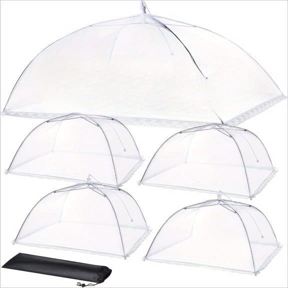 Mesh Food Covers Set of 5, Pop-Up Food Tents for Outdoor Dining | Extra Large & Large Screen Covers for Picnic, BBQ, and Party Supplies