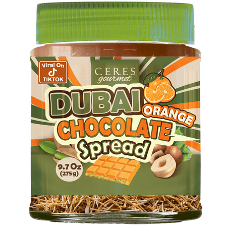 Dubai Spreadable Pistachio Chocolate with Freeze-Dried Orange –  9.7 oz / 275g Gourmet Chocolate Spread with Roasted Kataifi