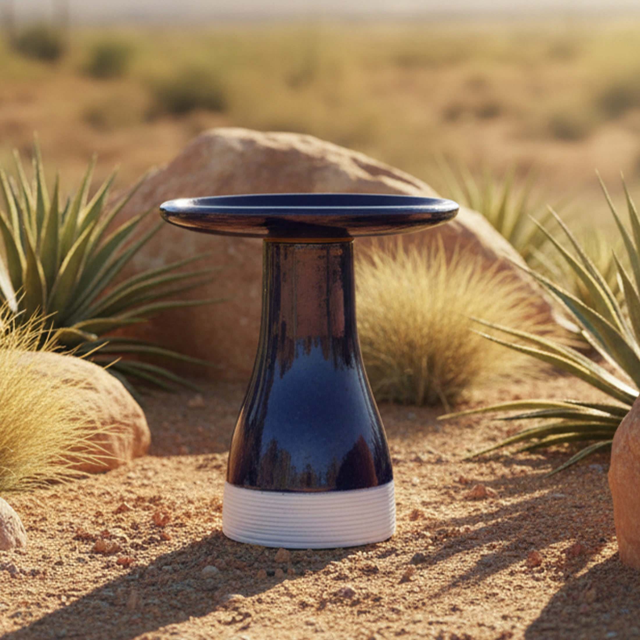 Sunnydaze Duo-Tone Freestanding Ceramic Outdoor Bird Bath, UV-Resistant Midnight Blue Finish