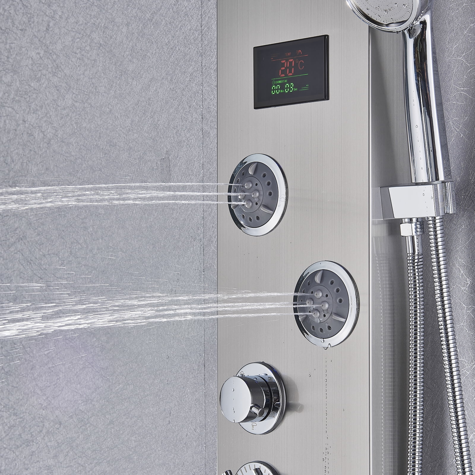 Senlesen Brushed Nickel Shower Panel Tower LED Rain Waterfall Massage System Body Tub Tap