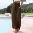thumbnail image 2 of Jamsmile Women Pants Linen High Waisted Wide Leg Palazzo Pants Casual Summer Drawstring Trousers Flowy Beach Pants With Pockets, 2 of 6
