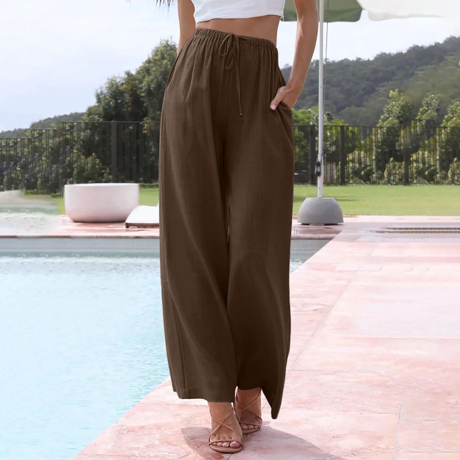 Pantalon Large Femme En Viscose Été - Style Palazzo Avec Cordon - Confortable Et Élégant