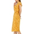 thumbnail image 4 of DARING DIVA V Neck Ruffle Trim Cuff Self Belt Printed Midi Wrap Dress XS Yellow, 4 of 7