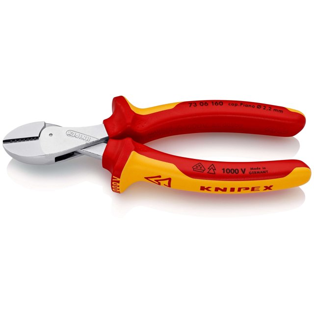 KNIPEX 73 06 160 SB X-Cut© Pinzas de corte diagonal compactas gran efecto palanca aislados con fundas en dos componentes, según norma VDE 160 mm