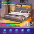 thumbnail image 2 of Full Size Floating Bed Frame with Charging Station&LED Lights, LED Full Metal Platform Bed with Storage Headboard, No Box Spring Need, Gray, 2 of 7