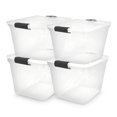 thumbnail image 1 of Bidones de almacenamiento HOMZ con tapa con cierre, 31 L, plástico transparente, paquete de 4 unidades, color gris, 1 of 9