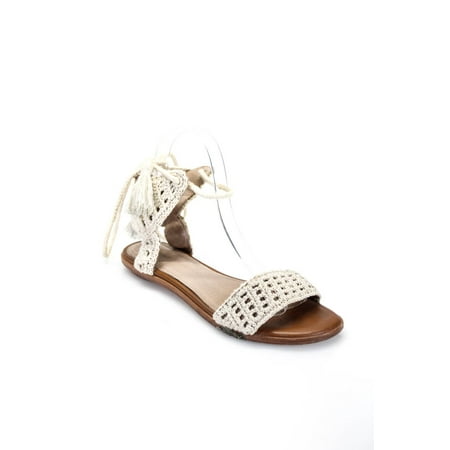 

Pre-owned|Joie Womens Lace Up Crochet Knit Ankle Strap Sandals White Size 36
