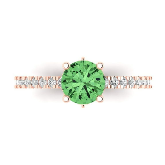 Solitaire with Accents Engagement Ring for Women - 1.465ct Simulated Green Diamond in 14K Rose Gold Promise Ring