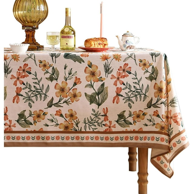 Designer Vintage Linen Long Rectangle Tablecloth,William Morris Block Print Soft and Durable Table Cloth,Decor Table Cover for Kitchen,Dining,Thanksgiving,Christmas,63"*102"-Athea