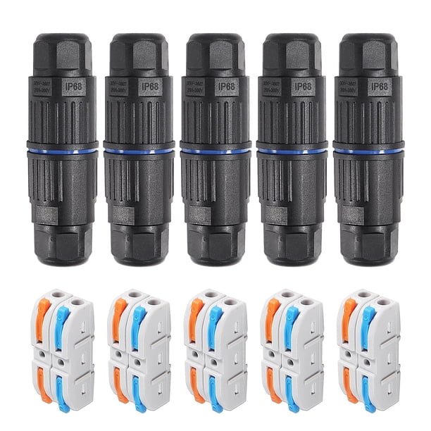 Melife 5 piezas Ip68 caja de conexiones impermeable al aire libre conector de cable eléctrico de 2 vías conectores de cable de palanca reemplazables para Awg 28-12 instalación rápida sin tornillos