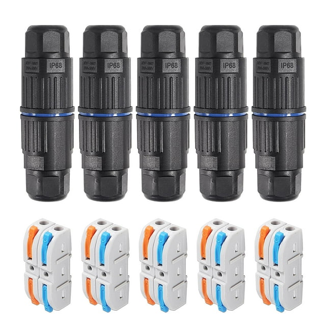Melife 5 piezas Ip68 caja de conexiones impermeable al aire libre conector de cable eléctrico de 2 vías conectores de cable de palanca reemplazables para Awg 28-12 instalación rápida sin tornillos