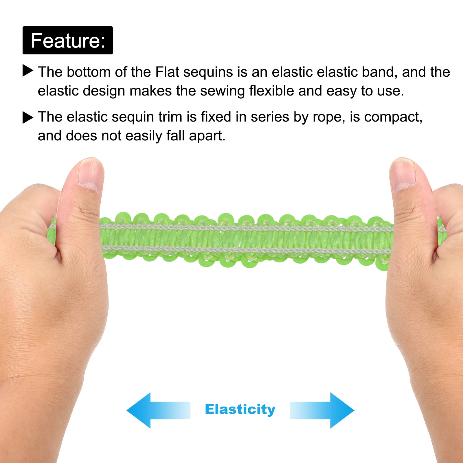 Uxcell 25 Yards 0.8 Inch Elastic Sequins Trim Flat Sequin Strip Paillette Fabric Ribbon for Crafts DIY Fringe Sewing Green Yellow