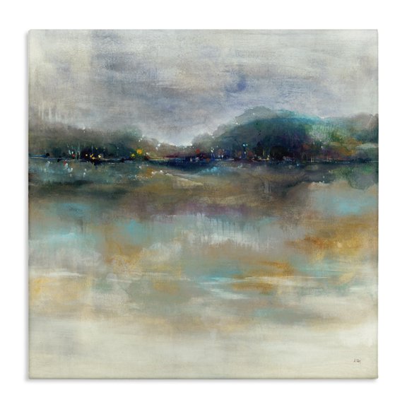 Stupell Industries Transitional Soothing Lakefront Abstract Distant Reflecting Lights Canvas Art, 24 x 24, by K. Nari