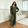 thumbnail image 2 of VV AVEORS Casual Fall Winter Two Piece Sets For Women 2026 V Neck Sweatshirt Loose Wide Leg Pants Tracksuit Knit Outfits Dark Green S, 2 of 6