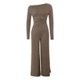 thumbnail image 6 of Women's 2 Piece Set, Off Shoulder Long Sleeve Top and Wide Leg Pants, Matching Lounge Sets for Women, Ruching Detail Loose Outfit for Casual Wear, Daily Outfits and Relaxation-Coffee, 6 of 8
