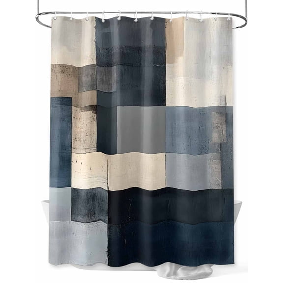 Fsddascl Abstract Geometric Shower Curtain Set - Extra Long 72" x 96" Washable Curtain with 12 Hooks, Blue Beige Gradient Oil Painting Art Waterproof Fabric Stall Shower Curtains for Bathroom