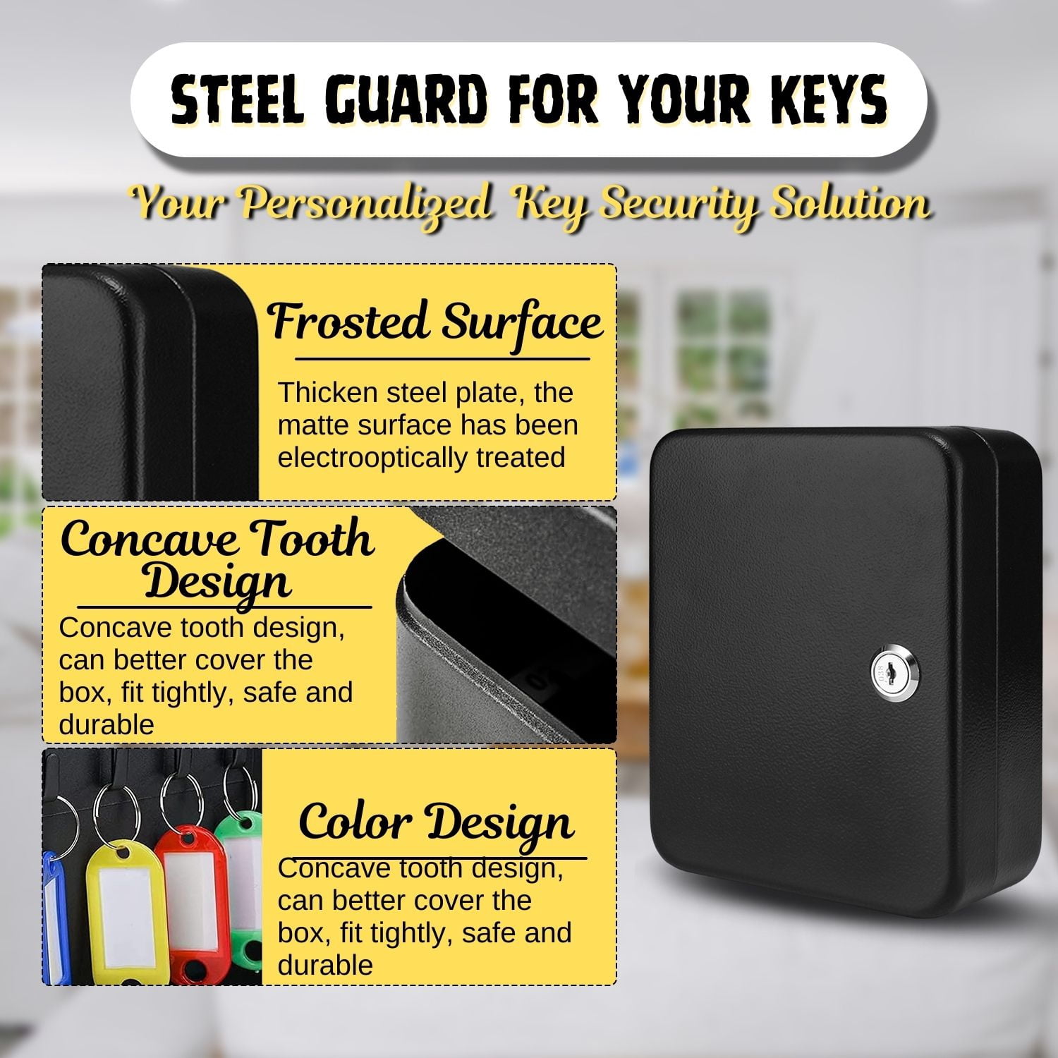 Key Cabinet Key Lock Box Wall Mount with 40 Key Holder Organizer Locker Case, Colored Key Tags & Hooks Wall Mounted Lock Box For Keys Storage, Homes, Property, Hotels, Business (Black)
