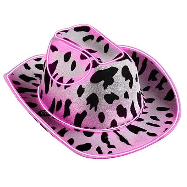 Tela tejida con estampado de vaca rosa con iluminación LED para sombrero de vaquero