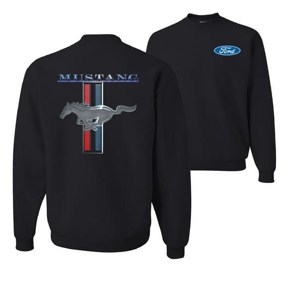Wild Bobby, Ford Mustang Classic Pony USA Logo Emblem, Cars and Trucks, Front and Back Unisex Crewneck Graphic Sweatshirt, Black, Small