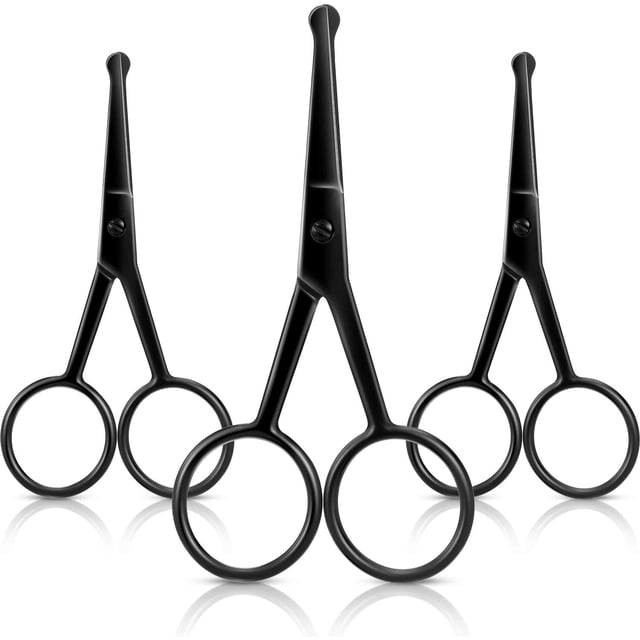 3 Pieces Nose Hair Scissors Rounded Tip Scissors Facial Hair Trimming Stainless Steel Blunt Tip Trimmer for Eyebrows, Nose, Moustache, Beard, Grooming