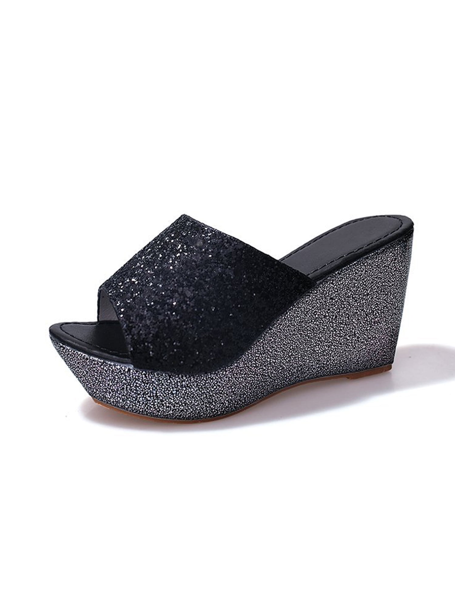 white platform sliders