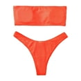 thumbnail image 5 of Afdoent Women's Bikini Sets Women Two Piece Solid Color Swimwear High Waisted Split Swimsuit Bikini Beachwear Padded Swimwear Beach Summer Outfits, 5 of 6