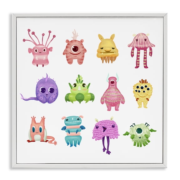 Stupell Industries Contemporary Fun Varied Monster Creatures White Framed Giclee Art, 17 x 17, by Ziwei Li