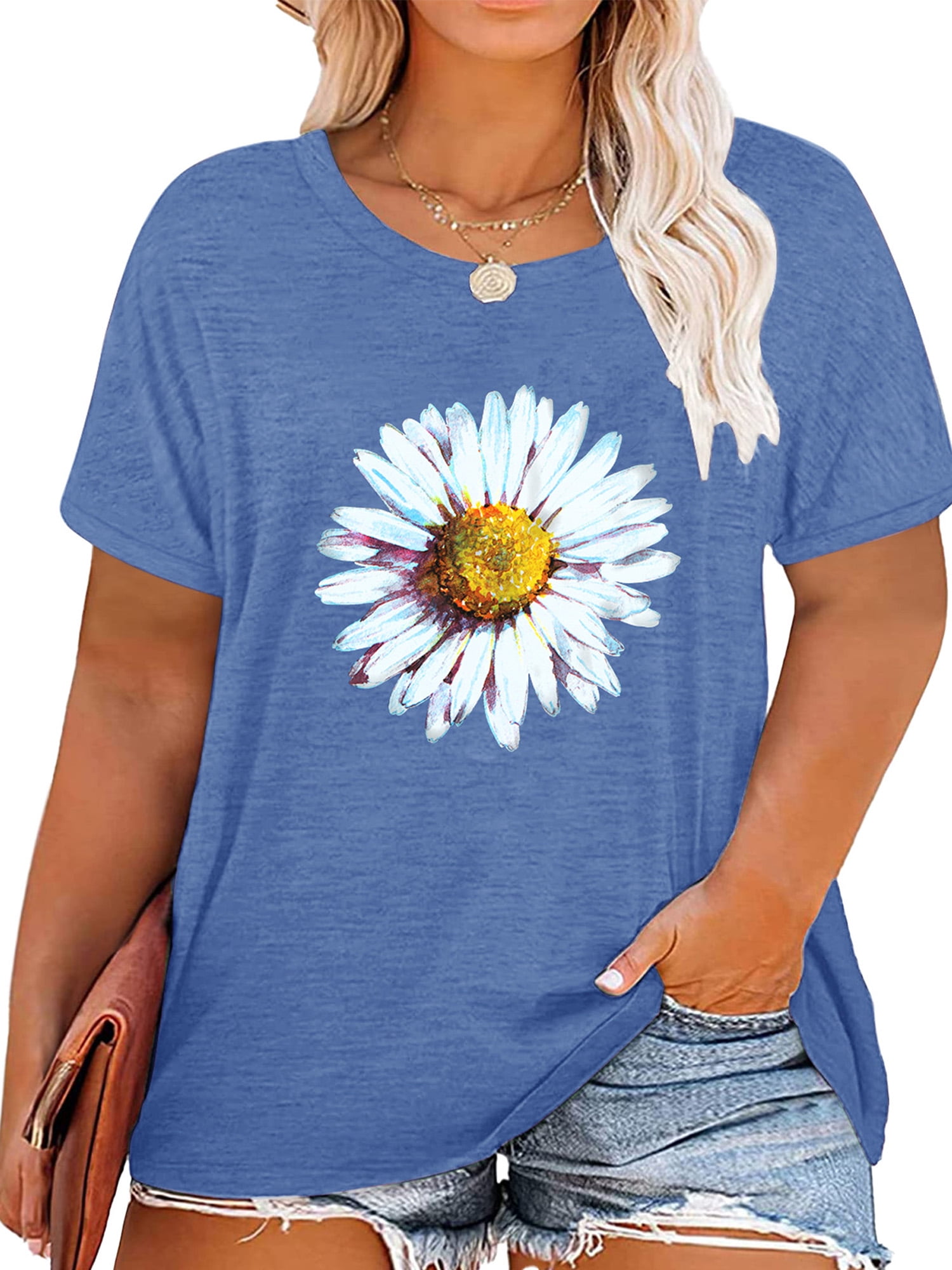 Anbech Plus Size Daisy Shirt Oversized Graphic Tees for Women Plus ...