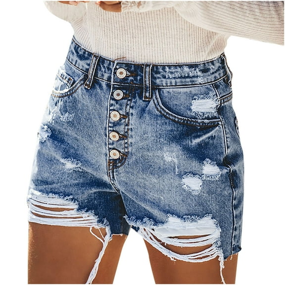 JINMGG Shorts for Women Clearance $5 Fashion Womens Pocket Solid Jeans Denim Pants Female Hole Bottom Casual Shorts Blue XL