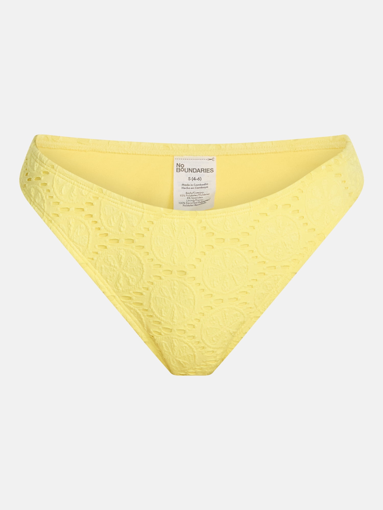No Boundaries Lemon Eyelet High Leg Bikini Swim Bottoms, Women's XXS-XXL