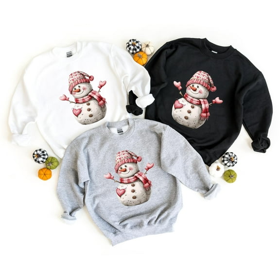 Pink Snowman Christmas Sweatshirt – Cute Holiday Crewneck – Cozy Winter Snowman Shirt – Trendy Christmas Outfit for Women
