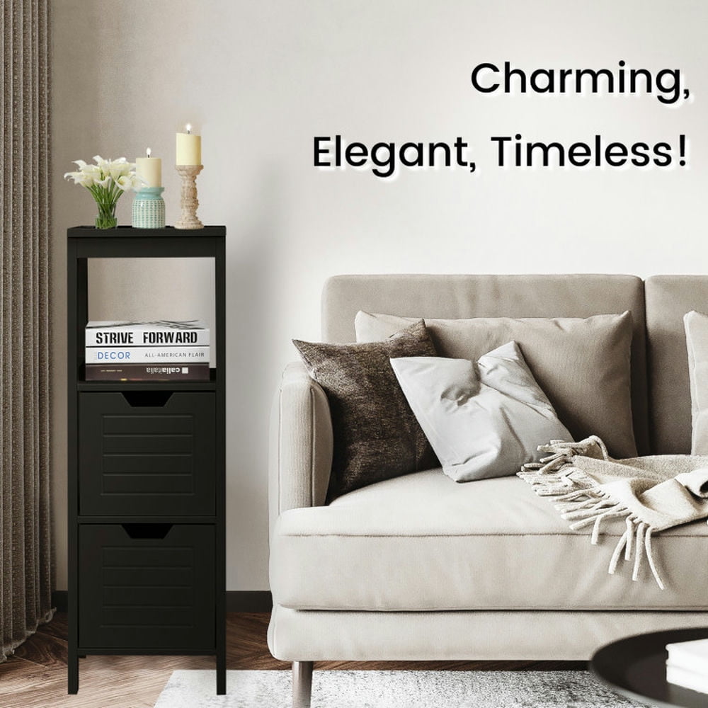 Finihen Storage Cabinet, Floor Cabinet, Bathroom Wooden Floor Cabinet Multifunction Storage Rack Stand Organizer, for Bathroom, Living Room, Bedroom, Kitchen, Black