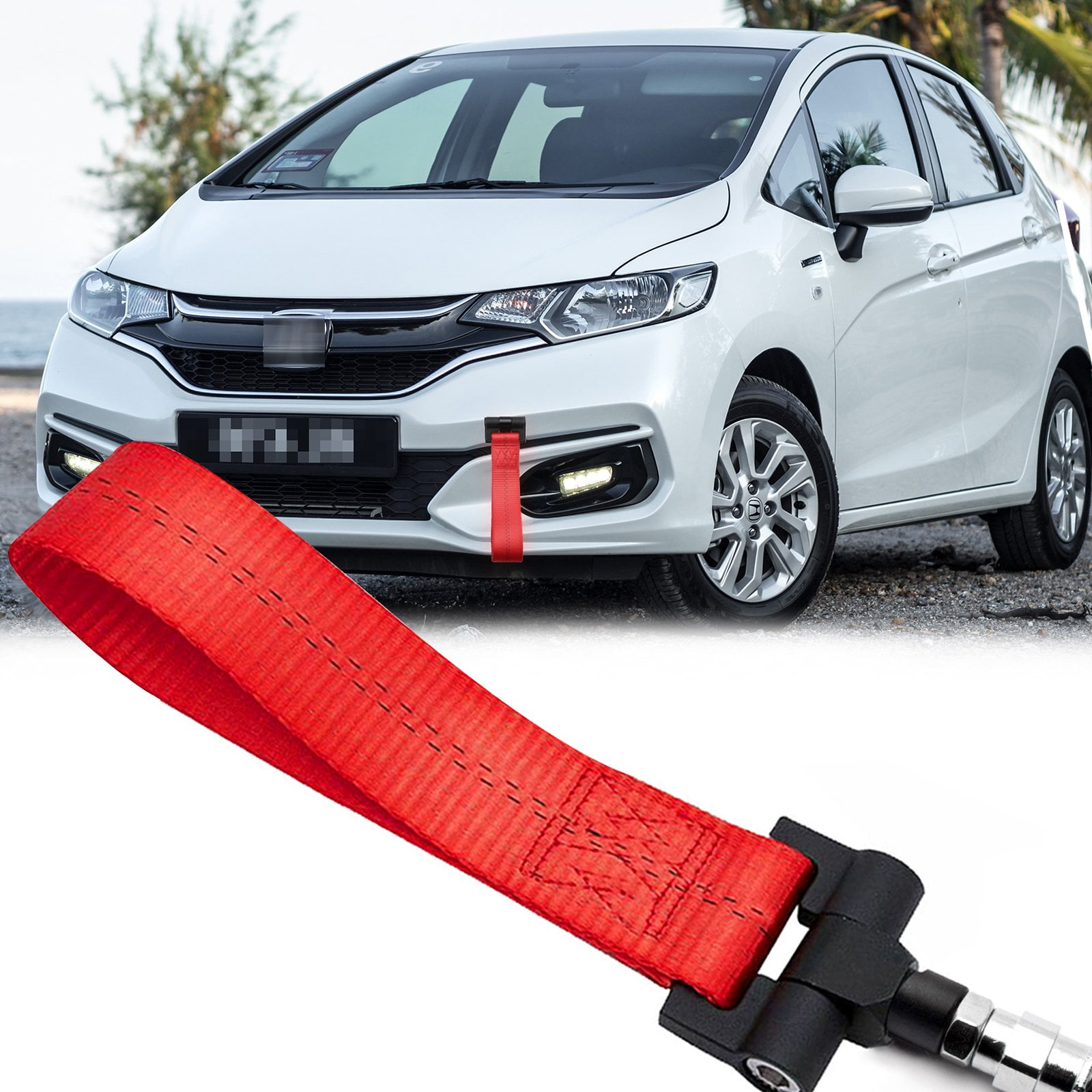 Xotic Tech Red JDM Style Tow Hole Adapter with Towing Strap for Honda