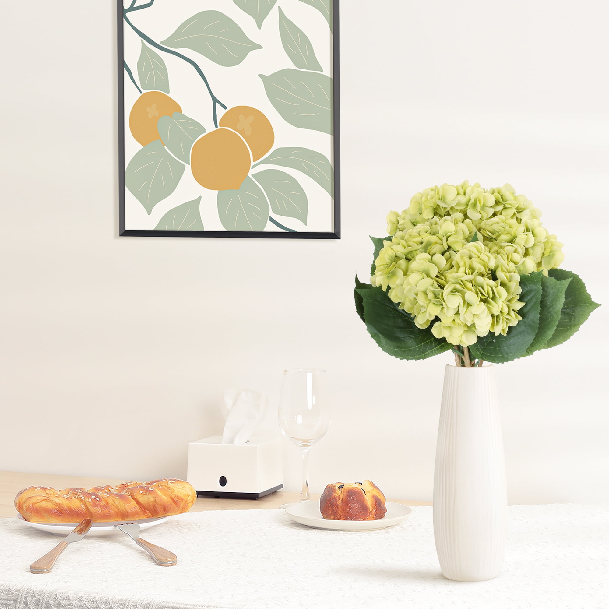 Unique Bargains 6 Pcs Hydrangea Silk Flowers Bouquets Fake Floral with Stems Green