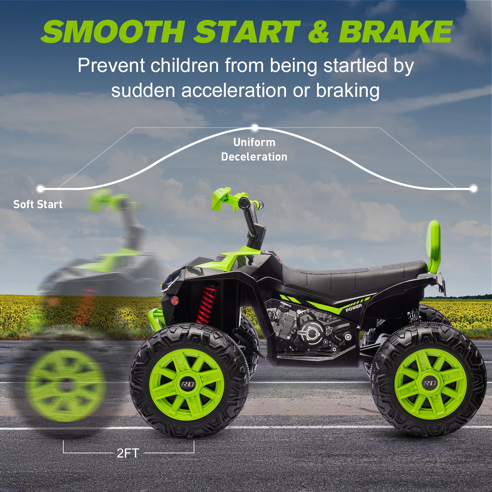 MUKIDY 24V Kids ATV 4-Wheeler, 24 Volt Ride on Toy for 3-8 Kid w/ 2x200W Motor, 5Mph Max Speed - Green