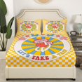 thumbnail image 3 of Cartoon Mushroom Bed Set Groovy Floral Bed Sheets Set, Yellow Buffalo Plaid Sheet Set King Geometry Stripe Sheets, 60s 70s 80s 90s Party Top Sheet, 3 of 5