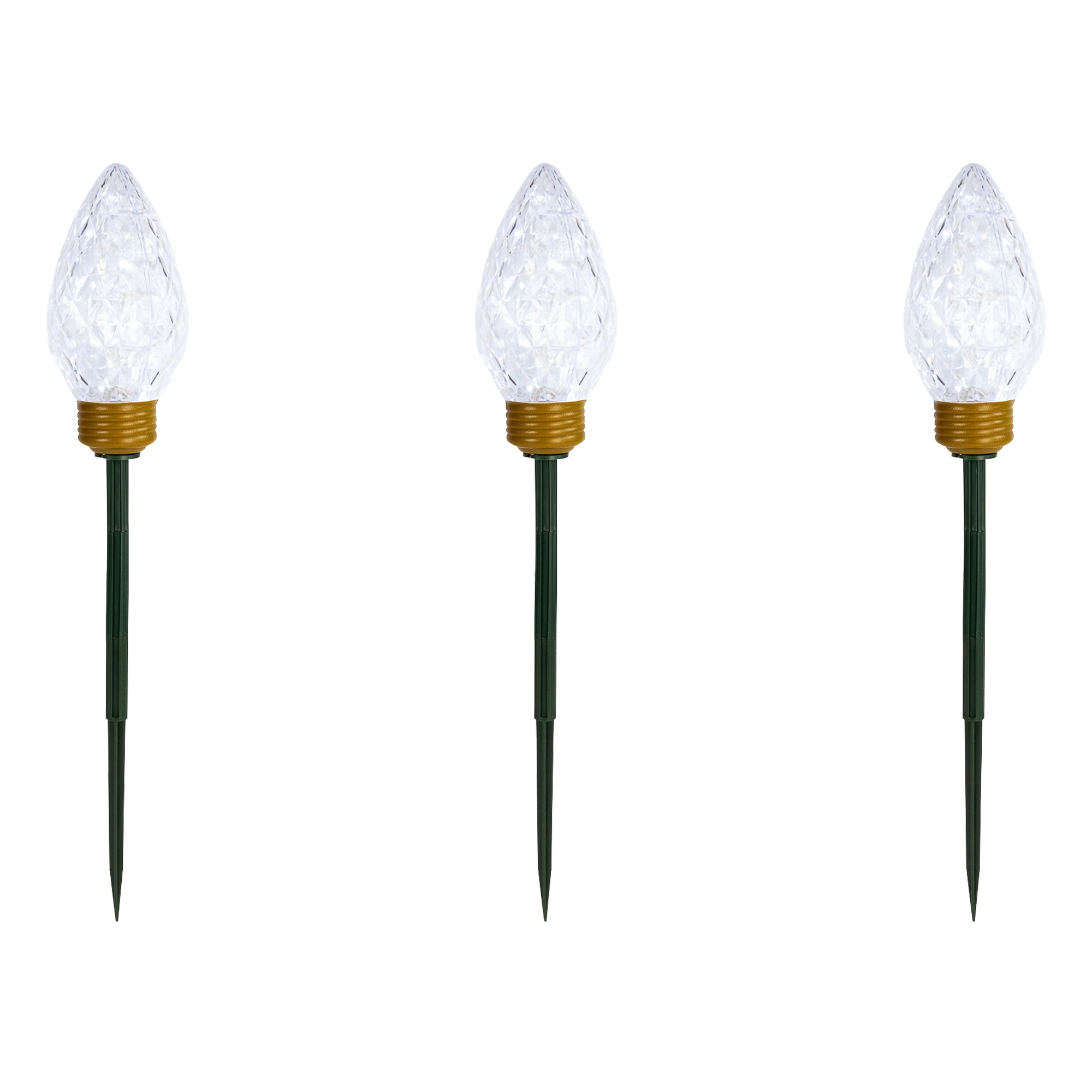 Set of 3 Lighted LED Jumbo C9 Bulb Christmas Pathway Marker Lawn Stakes - Clear Lights