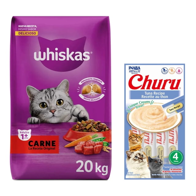 Whiskas Original Carne 20 kg + Churu Atún Sobre con 4 Tubos de 14 g