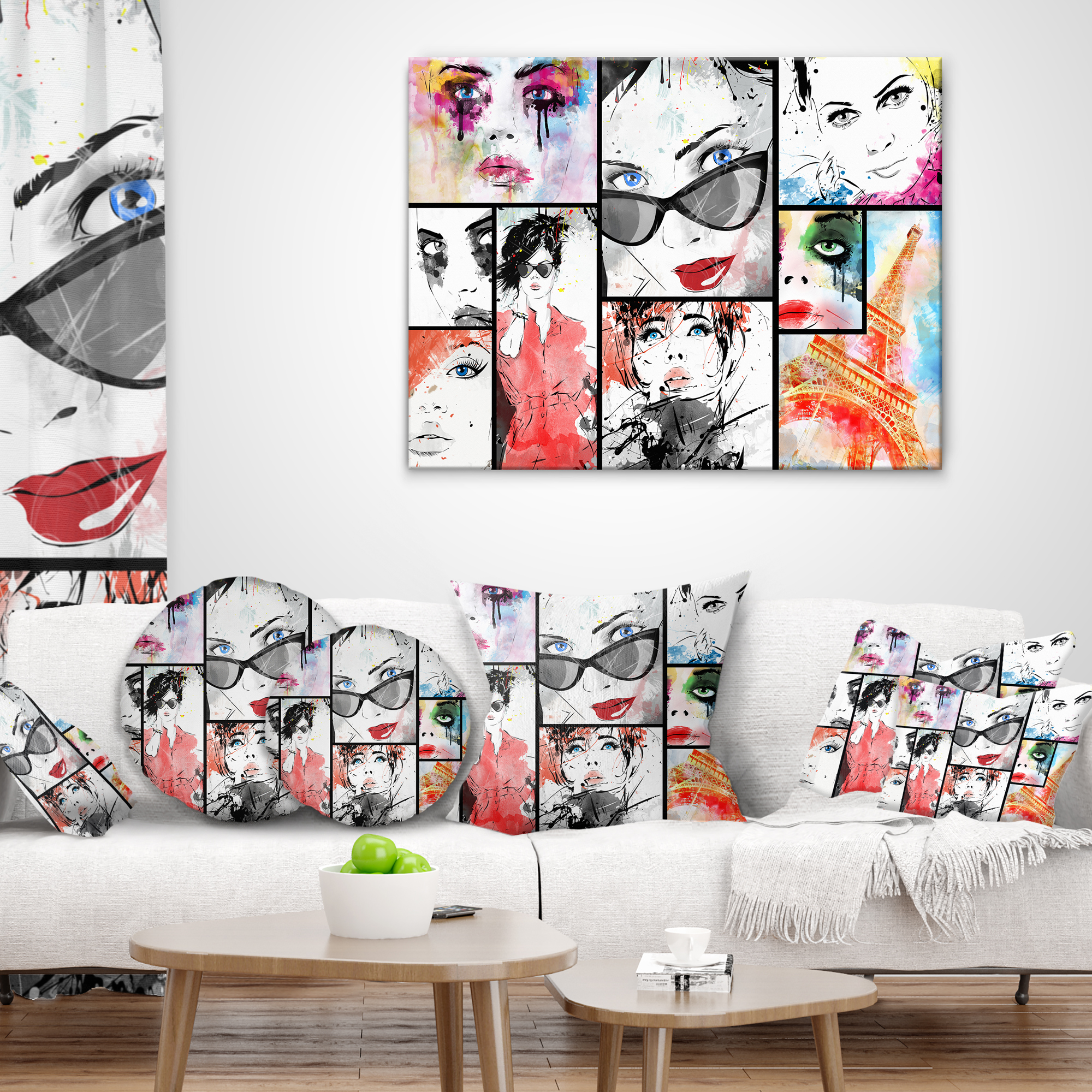Designart Girls Collage - Abstract Portrait Throw Pillow - 12x20