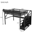 thumbnail image 5 of Mirightone Queen Loft Bed with Desk and Stairs, Metal Lofts Bed Queen Size with Bedside Shelf, Heavy-Duty Lofts Beds with RGB Light, USB Charging Station and Wardrobe, All Black, 5 of 9