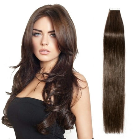 Hair Extensions Brown Cheap S-noilite 14 Colors Remy Tape in Hair Extensions Skin Weft Human Hair Extensions 20pcs/pack Dark Brown,16