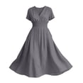 thumbnail image 4 of Nxznwn Women's Summer Short Sleeve Long Dresses Casual Wrap V-Neck Smocked Elastic Waist A-Line Flowy Party Dress, 4 of 9