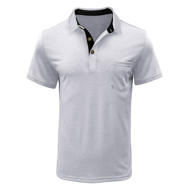 Men Short Sleeve Solid Casual Fashion Turn-down Collar Pullover Buttons T Shirt Blouse
