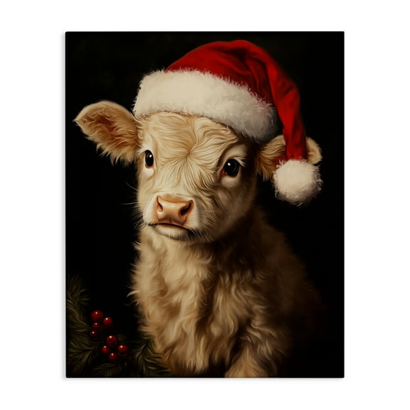 Stupell Industries Christmas Hat Highland Cow Canvas Wall Art, design by Arlington Prints