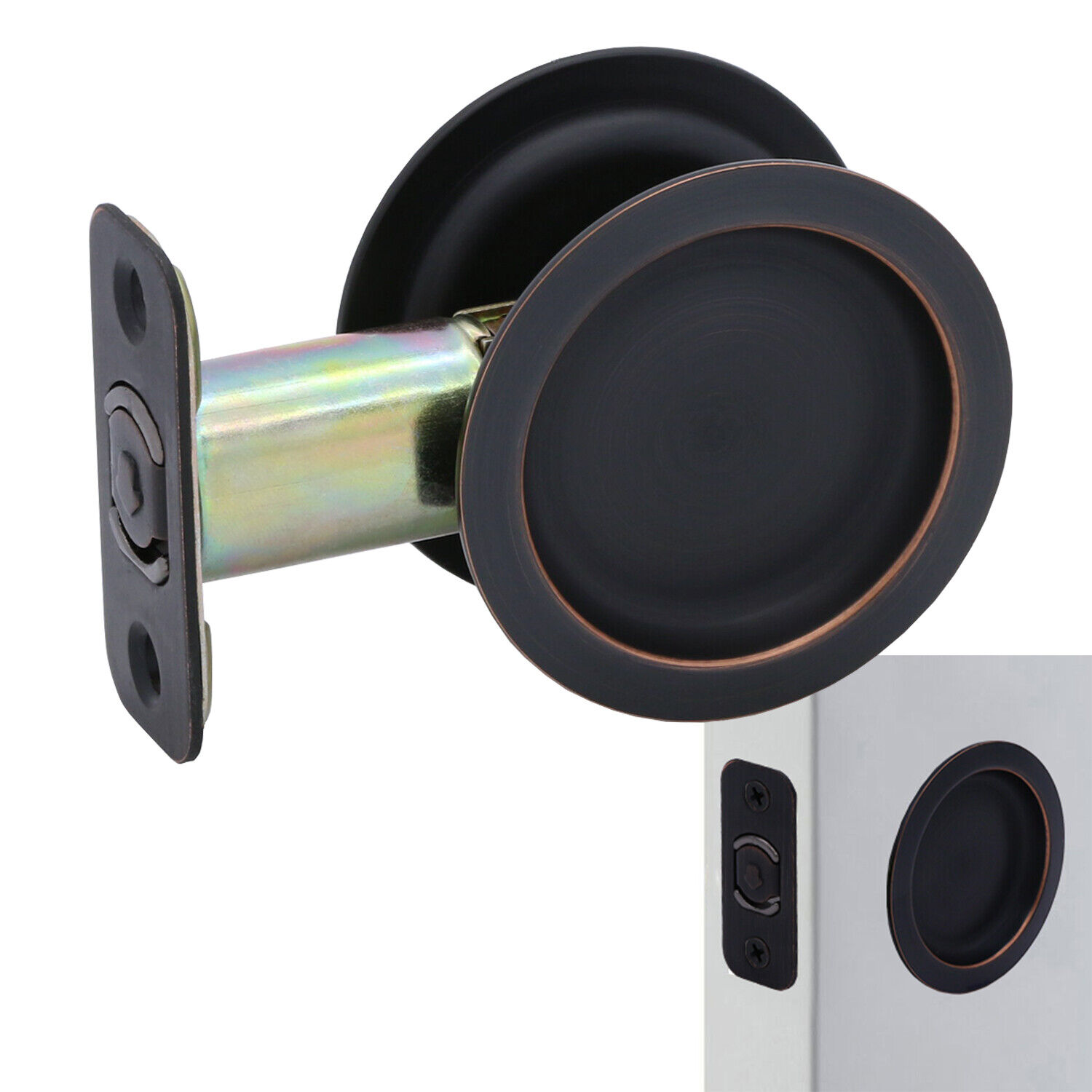 Round Sliding Pocket Door Hardware Latch Pull in Oil Rubbed Bronze