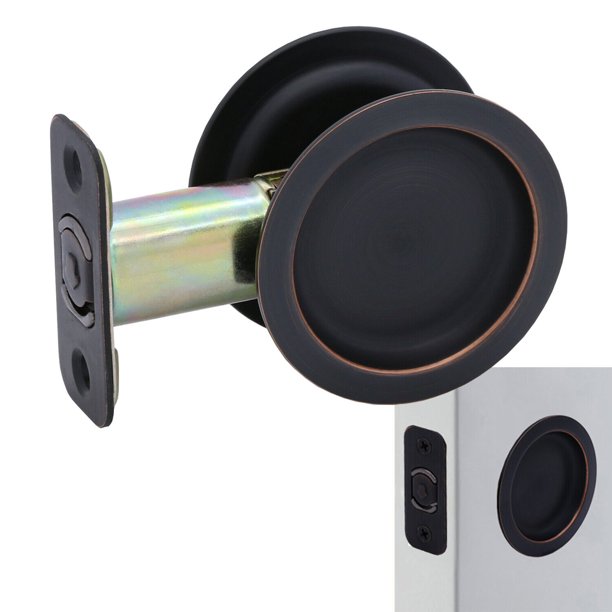 Round Sliding Pocket Door Hardware Latch Pull in Oil Rubbed Bronze